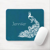 White Peacock on Blauwgroen Chic Stylish Art Deco  Muismat (Met muis)