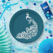 White Peacock on Blauwgroen Chic Stylish Art Deco  Papieren Bordje (Feest)