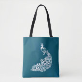 White Peacock on Blauwgroen Chic Stylish Art Deco Tote Bag (Voorkant)