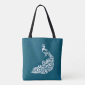 White Peacock on Blauwgroen Chic Stylish Art Deco  Tote Bag (Achterkant)
