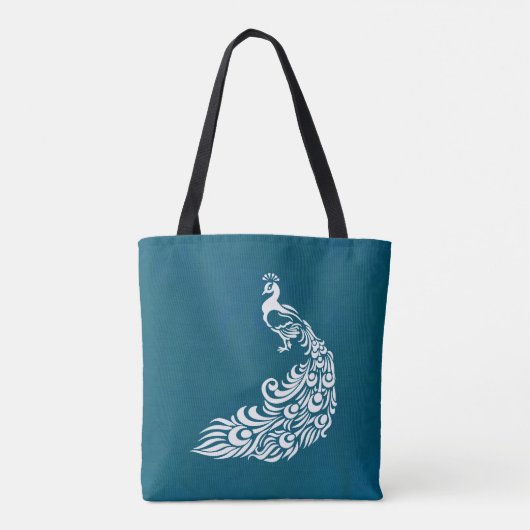 White Peacock on Blauwgroen Chic Stylish Art Deco Tote Bag (Achterkant)