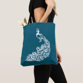 White Peacock on Blauwgroen Chic Stylish Art Deco  Tote Bag (Dichtbij)