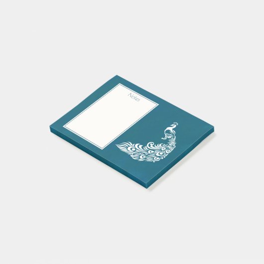 White Peacock on Blauwgroen stijlvol kunstdecoontw Post-it® Notes (Schuin)