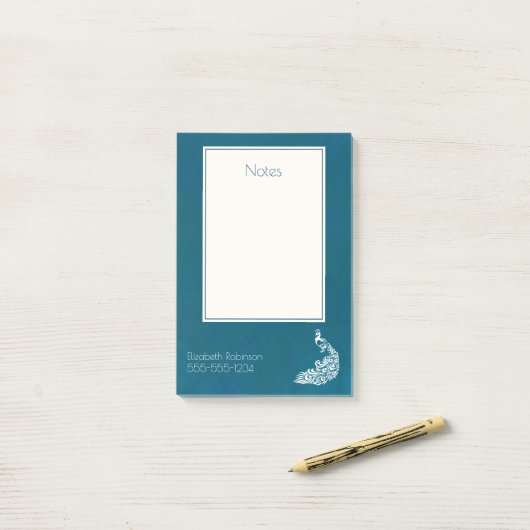 White Peacock on Blauwgroen stijlvol kunstdecoontw Post-it® Notes (Op bureau)