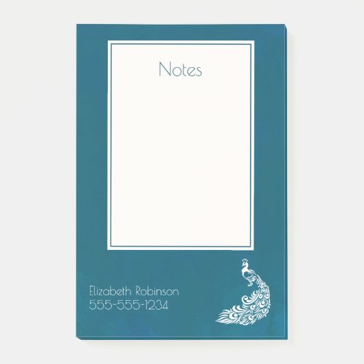 White Peacock on Blauwgroen stijlvol kunstdecoontw Post-it® Notes (Voorkant)