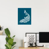 White Peacock on Blauwgroen stijlvol kunstdecoontw Poster (Thuiskantoor)