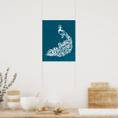 White Peacock on Blauwgroen stijlvol kunstdecoontw Poster (Keuken)