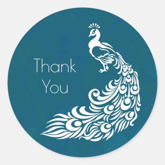 White Peacock op Blauwgroen Chic Stylish Dankuwel Ronde Sticker (Voorkant)