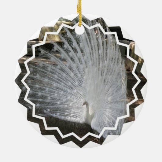 White Peacock Ornaments Keramisch Ornament (Achterkant)