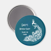 White Peacock over Blauwgroen Birthday Party Dank  Magneet (Voorkant / Achterkant)