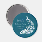 White Peacock over Blauwgroen Birthday Party Dank  Magneet (Voorkant / Achterkant)