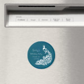 White Peacock over Blauwgroen Birthday Party Dank  Magneet (Insitu (Vaatwasser))