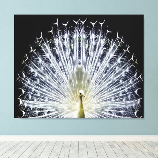White Peacock Pavo Animalia Canvas Afdruk (Insitu (Houten vloer))