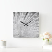 White Peacock Wall Decor Clock Vierkante Klok (Huis)