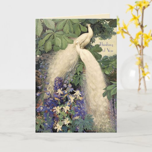 White Peacocks and Flowers Kaart (Gele Bloem)