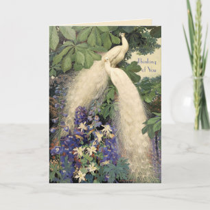 White Peacocks and Flowers Kaart