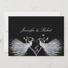 White Peacocks Heart Monogram Weddenschap Kaart
