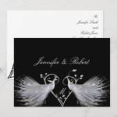 White Peacocks Heart Monogram Weddenschap Kaart (Voorkant / Achterkant)