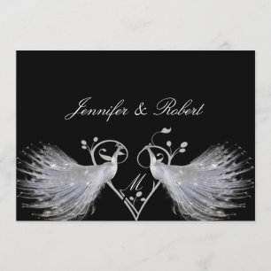 White Peacocks Heart Monogram Weddenschap Kaart