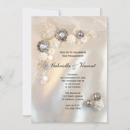 White Pearl and Diamond Buttonnen Engagement Party Kaart (Voorkant)