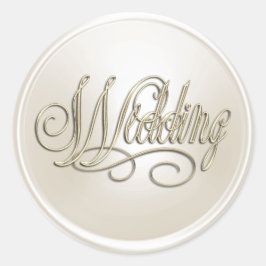 White Pearl and Gold Wedding Envelope Seal Ronde Sticker