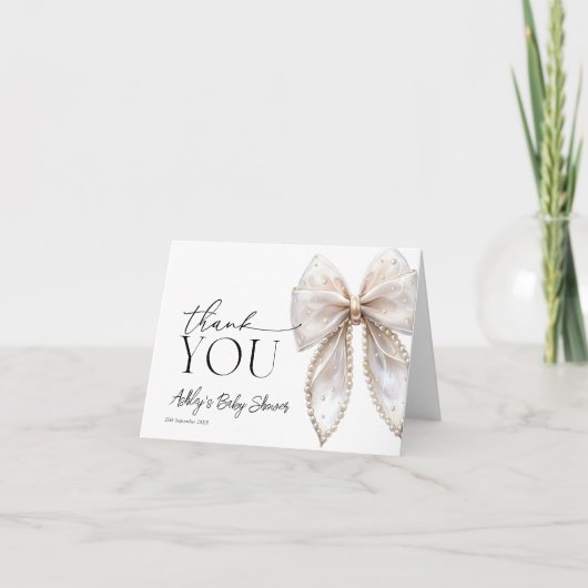 White Pearl Bow Baby shower Dank u kaart (Voorkant)