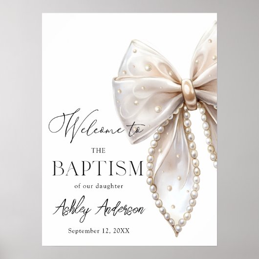 White Pearl Bow Baptism Welcome Poster (Voorkant)