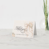 White Pearl Bow Bridal Shower Thank You Card Bedankkaart (Voorkant)