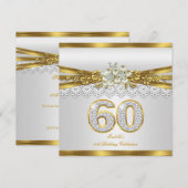 White Pearl Gold Lace Floral 60e verjaardag Kaart (Voorkant / Achterkant)