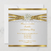 White Pearl Gold Lace Floral 60e verjaardag Kaart (Achterkant)