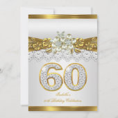 White Pearl Gold Lace Floral 60e verjaardag Kaart (Voorkant)