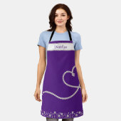 White Pearl Heart op Paarse gepersonaliseerd Schort (Gedragen)