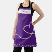 White Pearl Heart op Paarse gepersonaliseerd Schort (Insitu)