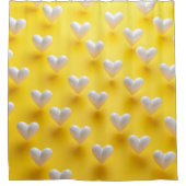 White pearl Hearts on Yellow Douchegordijn (Voorkant)