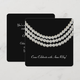 White Pearl ketting op zwart voor verjaardagsfeest Kaart