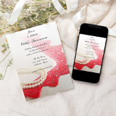 White Pearls and Red Lace Quinceañera Party Kaart