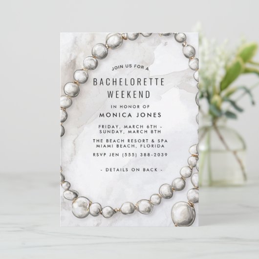 White Pearls Bachelorette Weekend-feestuitnodiging Kaart (Staand voorkant)