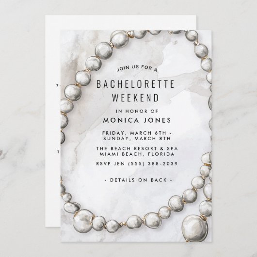 White Pearls Bachelorette Weekend-feestuitnodiging Kaart (Voorkant / Achterkant)
