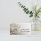 White Pearls, Diamond Ring, Lace Wedding Planner Visitekaartje (Staand voorkant)