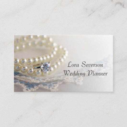 White Pearls, Diamond Ring, Lace Wedding Planner Visitekaartje (Voorkant)