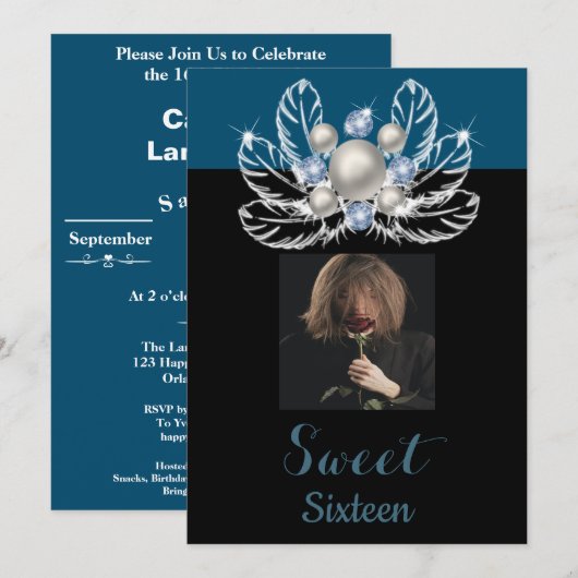 White Pearls & Diamonds White Feathers & Photo Kaart (Voorkant / Achterkant)