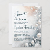 White Pearls Sweet Sixteen Verjaardagsfeest Kaart (Voorkant)