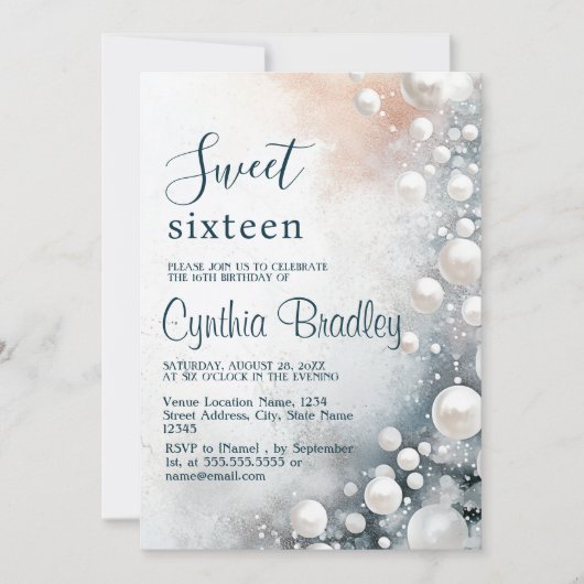 White Pearls Sweet Sixteen Verjaardagsfeest Kaart (Voorkant)