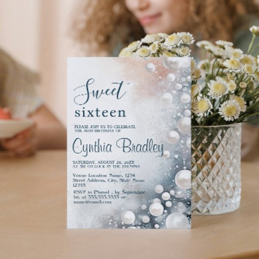White Pearls Sweet Sixteen Verjaardagsfeest Kaart