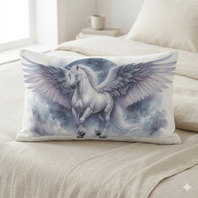 White Pegasus Moonlit Wings Celestial Dream Kussen (White Pegasus Moonlit Wings Celestial Dream Lumbar Pillow)