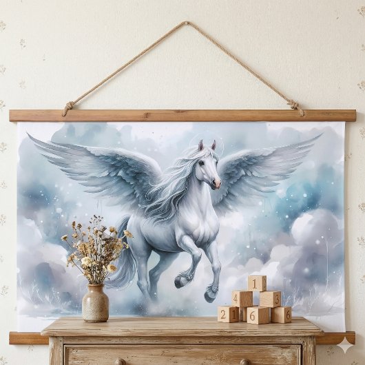White Pegasus Wings Soft Blue Sky Dreamscape Hangend Wandkleed