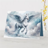 White Pegasus Wings Soft Blue Sky Dreamscape Kaart (Gele Bloem)