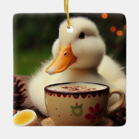 White Pekin Christmas Duck Keramisch Ornament (Voorkant)