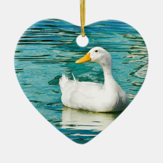 White Pekin Duck - Natuur Foto in Reflecties Keramisch Ornament (Voorkant)