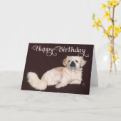 White Pekingese Birthday Kaart (Gele Bloem)